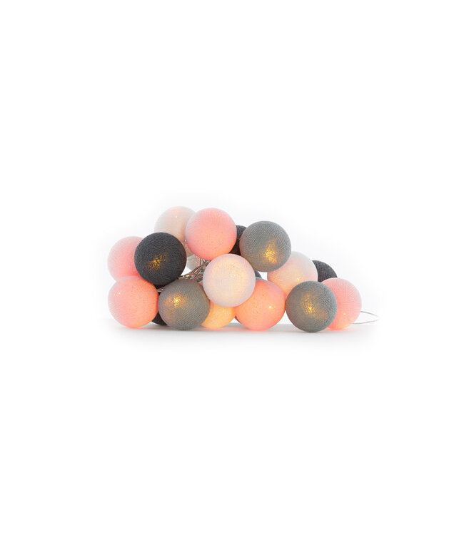 Cotton Ball Lights - Indoor lichtslinger - Pink/Grey - 20 lampjes