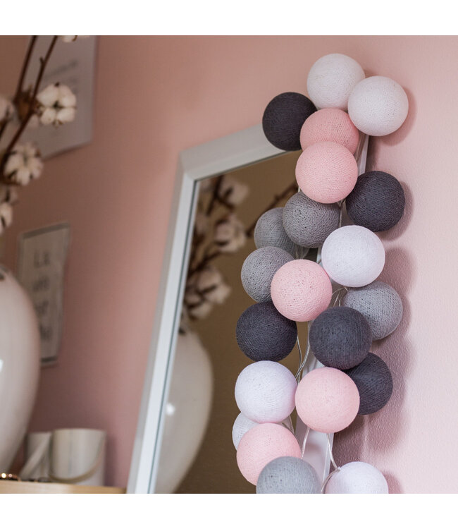 Cotton Ball Lights - Indoor lichtslinger - Pink/Grey