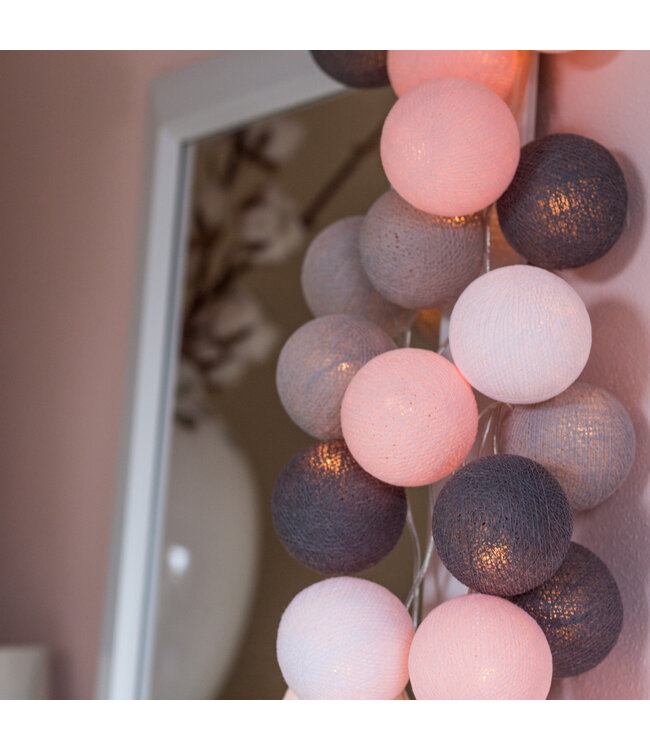 Cotton Ball Lights - Indoor lichtslinger - Pink/Grey