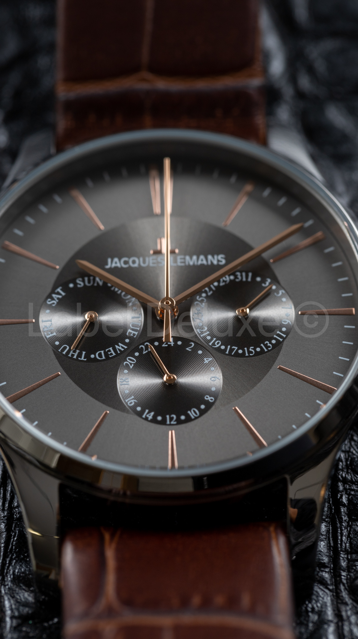 Jacques Lemans Men's Quartz Watch with Rose Gold Dial Chronograph Display  and Brown Leather Strap 1?1847.C 並行輸入品 - メンズ腕時計