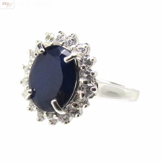925 Zilveren Kate & Diana ring met natuurlijke blauwe saffier