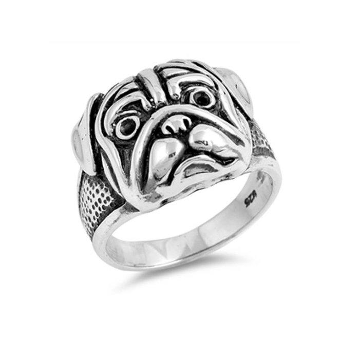 Zilveren Bull Dog ring