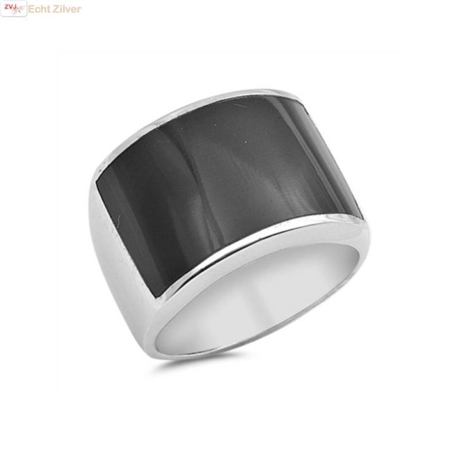 Zilveren ring met zwarte onyx rechthoek