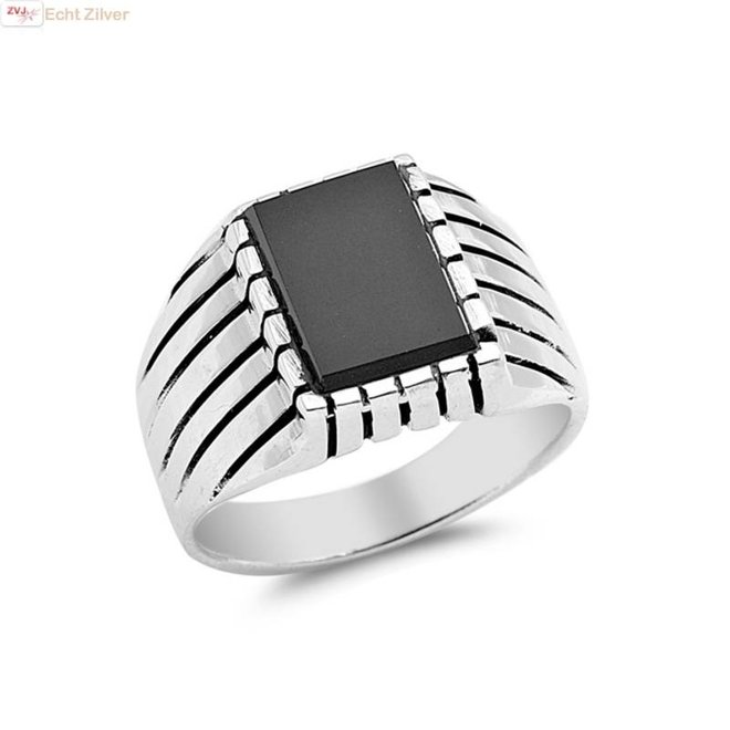 Zilveren heren ring vierkante zwarte onyx