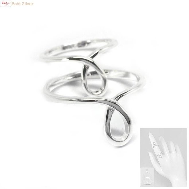 Zilveren midi knuckle lus ring set van 2