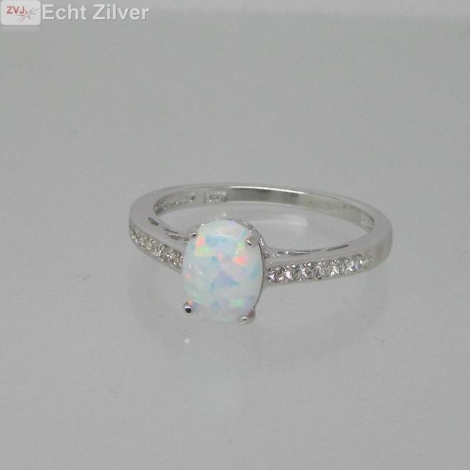 925 sterling zilveren rhodium ring ingelegd met witte opaal