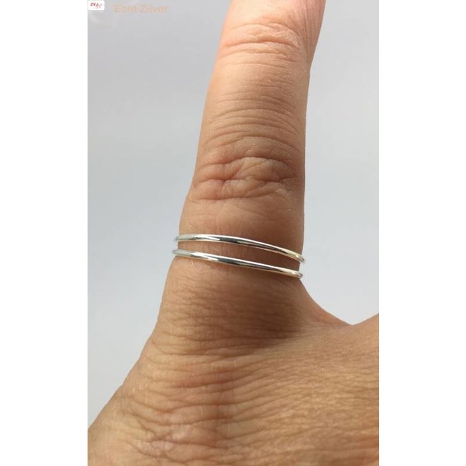 Zilveren fijne twee ringen ring