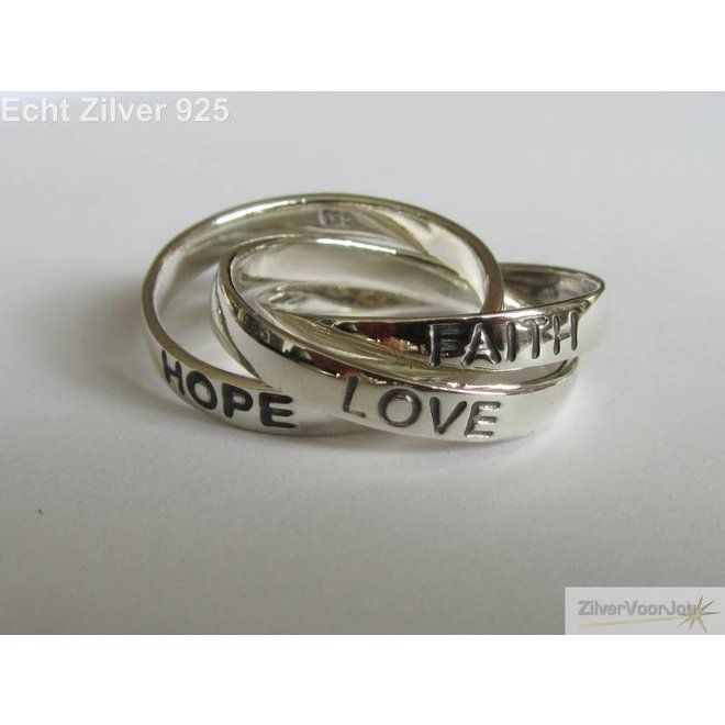 Zilveren 925 trinity Love Hope Faith ring