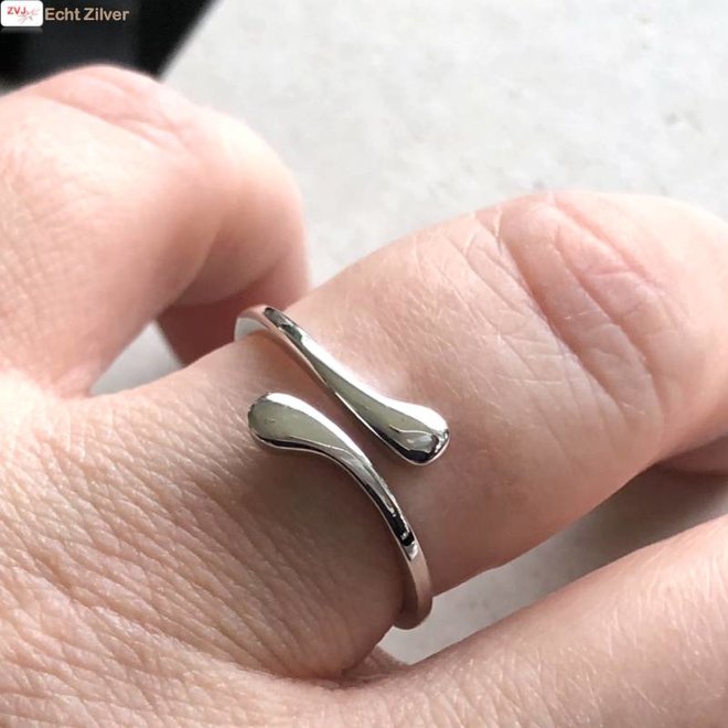Zilveren open druppel ring