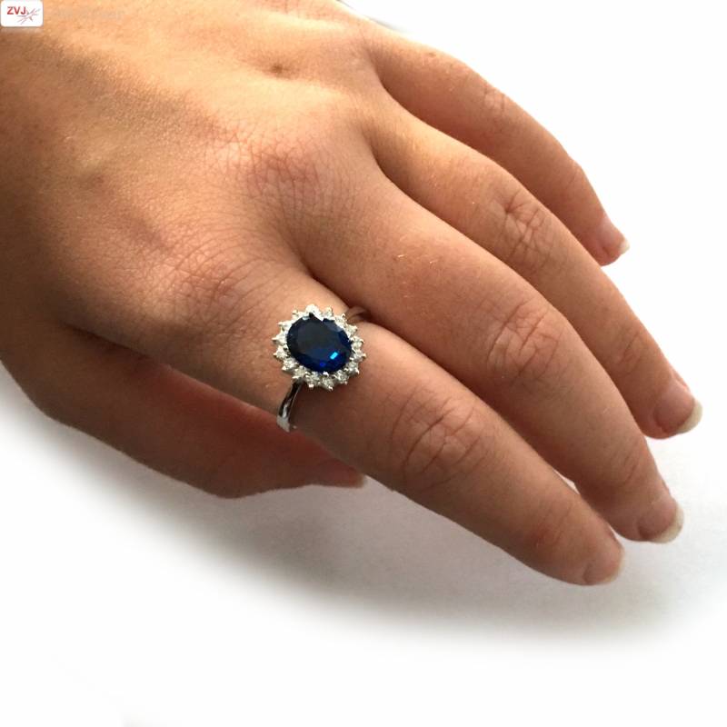 Zilveren saffier blauwe ovale ring - ZilverVoorJou