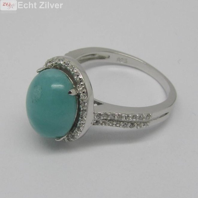 Zilveren rhodium ring met amazoniet