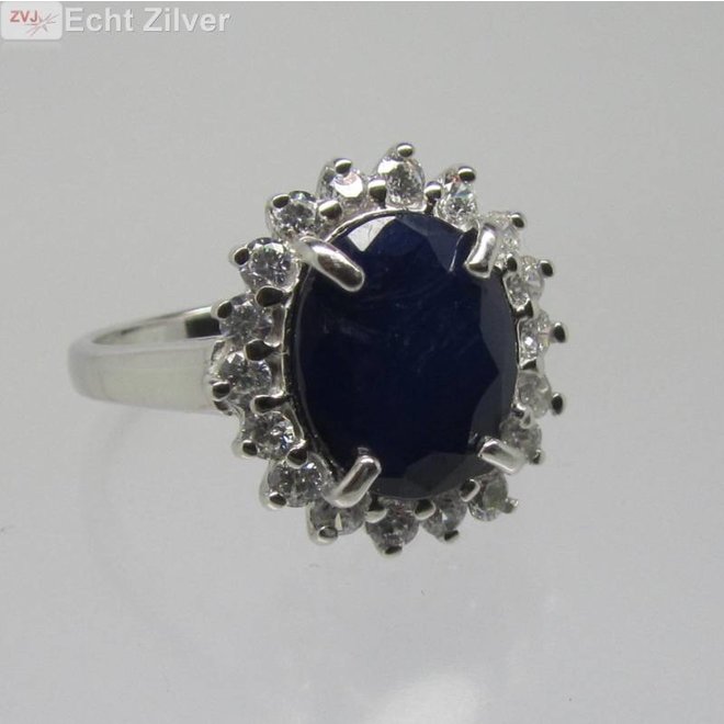925 Zilveren Kate & Diana ring met natuurlijke blauwe saffier