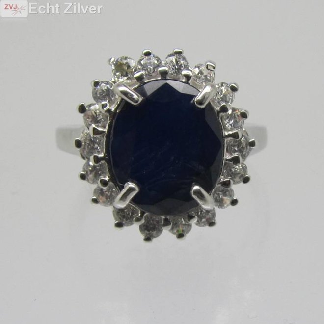 925 Zilveren Kate & Diana ring met natuurlijke blauwe saffier
