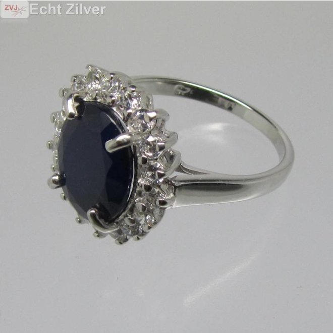925 Zilveren Kate & Diana ring met natuurlijke blauwe saffier
