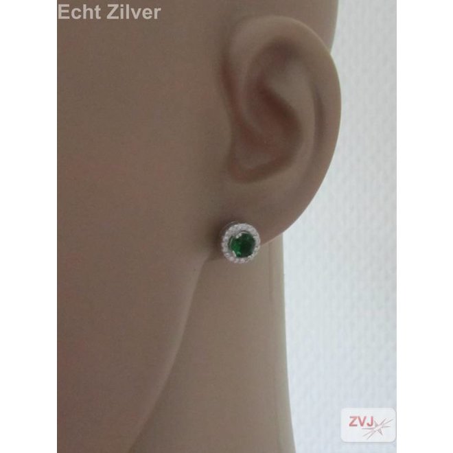 Zilveren groen witte Diana zirkonia set ring hanger oorbellen