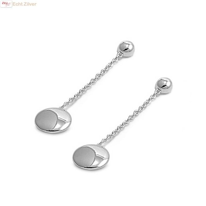 Zilveren oorstekers hangers met discus vorm