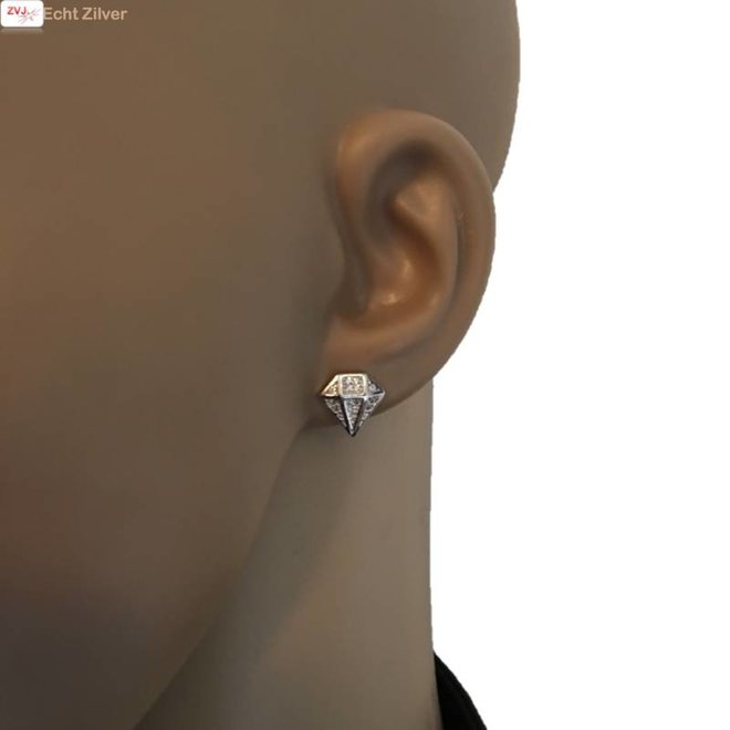 Zilveren diamant oorstekers