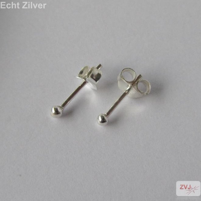 Zilveren kleine oorknopjes 2 mm balletjes