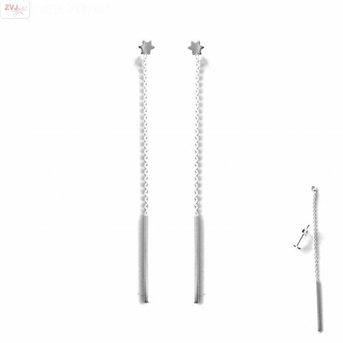 ZilverVoorJou Zilveren mini david ster oorstekers met staaf ketting ZilverVoorJou Zilveren mini david ster oorstekers met staaf ketting