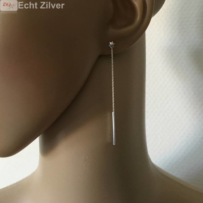 Zilveren mini ster oorstekers met staaf ketting