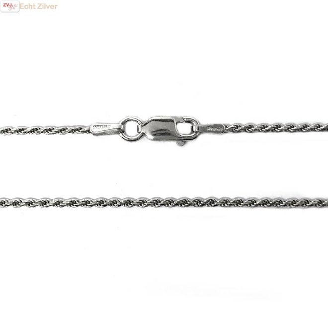 Zilveren rhodium rope ketting 45 cm 1.4 mm