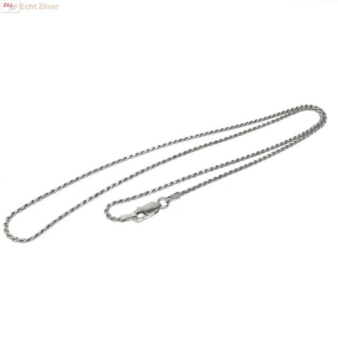 Zilveren rhodium rope ketting 40 cm 1.4 mm