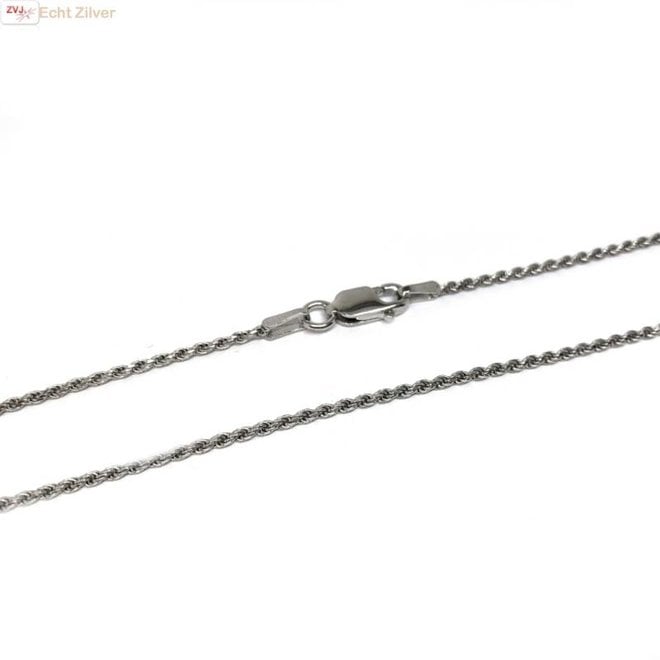 Zilveren rhodium rope ketting 40 cm 1.4 mm