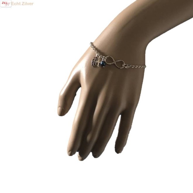 Zilveren Armband met Infinity, Parel, Veer & Kruis - 925 zilver