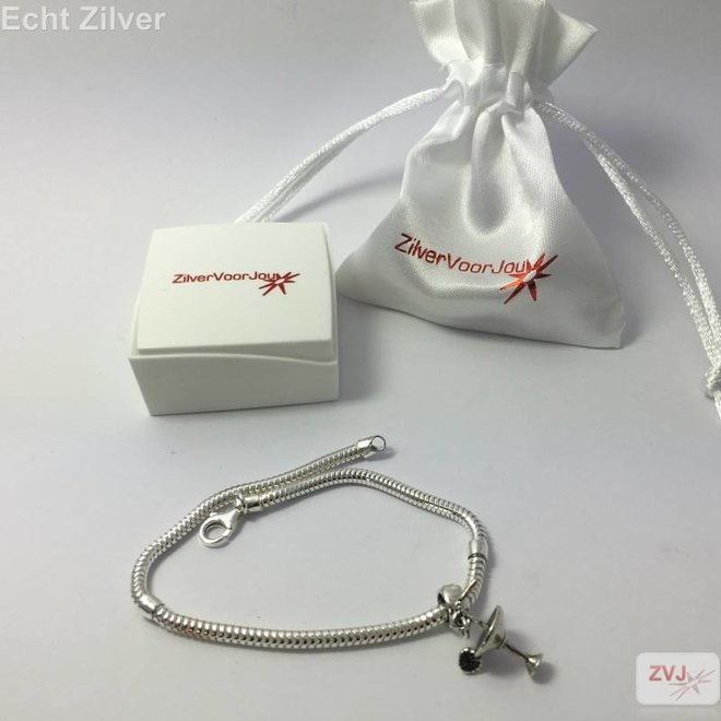 zilveren charm bedel cocktail glas