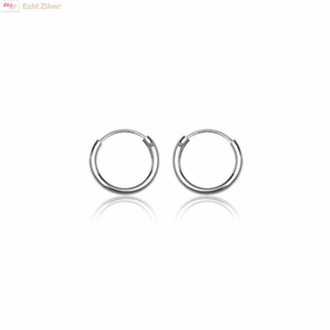Zilveren mini creolen oorringen ronde buis 12  x 1.5 mm breed