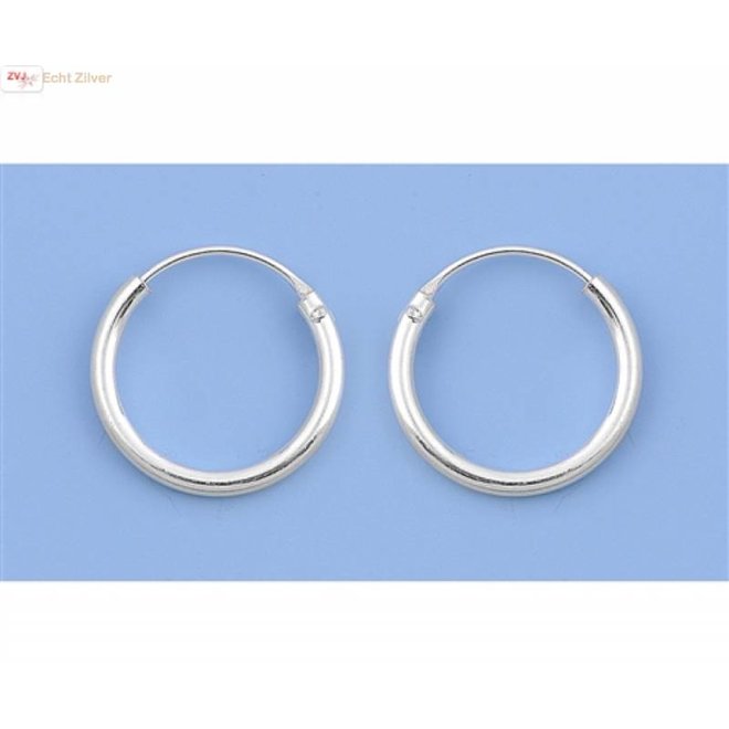 Zilveren kleine creolen oorringen ronde buis 14  x 1.5 mm breed