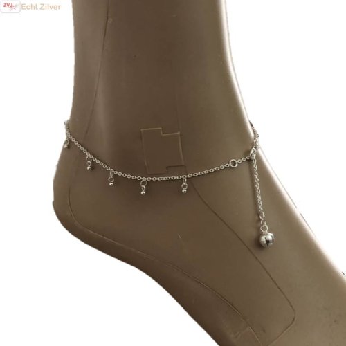 ZilverVoorJou Zilveren enkelketting met bel en kleine balletjes ZilverVoorJou Zilveren enkelketting met bel en kleine balletjes