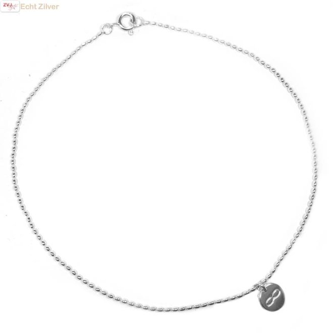 Zilveren infinity coin enkelketting 25 cm