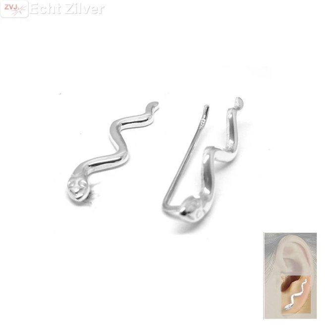 Zilveren ear line cuff slang oorstekers