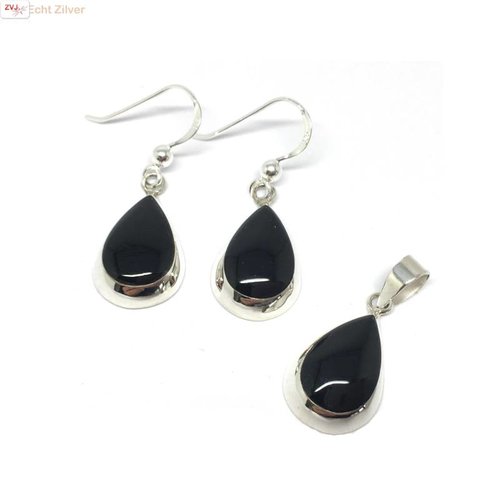 ZilverVoorJou Zilveren druppel set hanger + oorbellen onyx zwart ZilverVoorJou Zilveren druppel set hanger + oorbellen onyx zwart