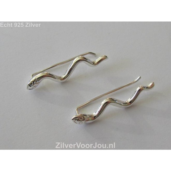 Zilveren ear line cuff slang oorstekers
