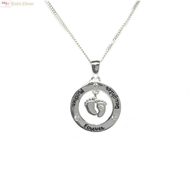 Zilveren moeder dochter voetjes kettinghanger
