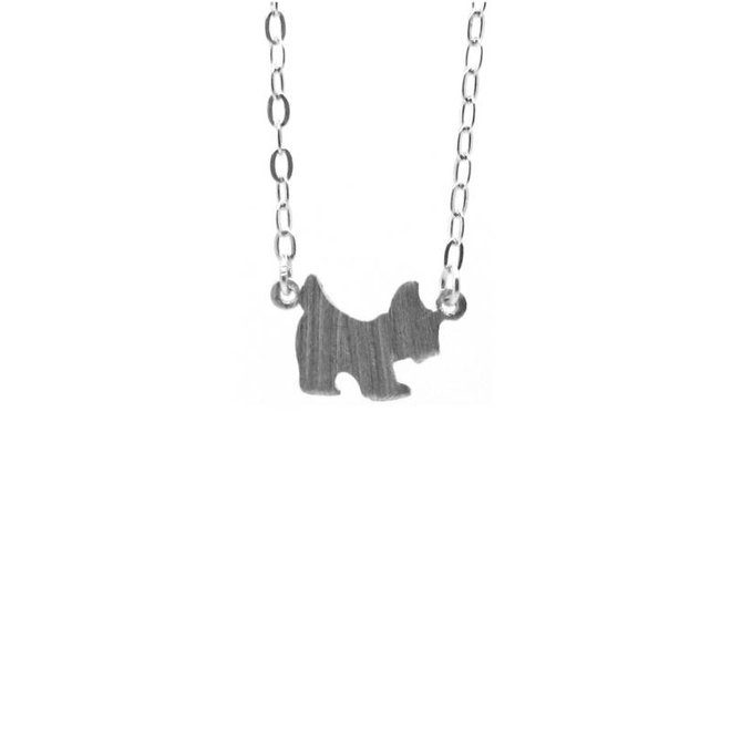 Zilveren collier met hond in mat zilver