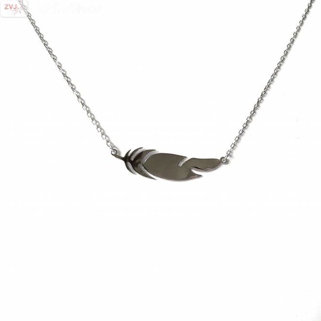 Zilveren veer feather collier