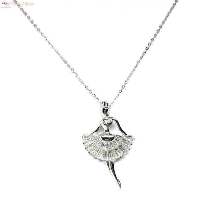 Zilveren witte zirkonia ballerina collier