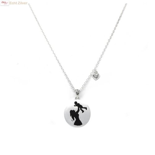 ZilverVoorJou Zilveren collier met moeder kind hanger en hartje ZilverVoorJou Zilveren collier met moeder kind hanger en hartje