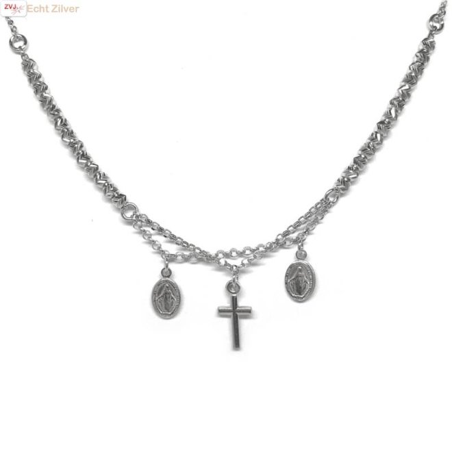 Zilveren kruis scapulier rhodium collier