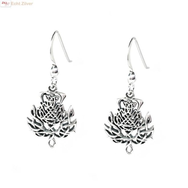 Zilveren Keltische distel bloem oorbellen