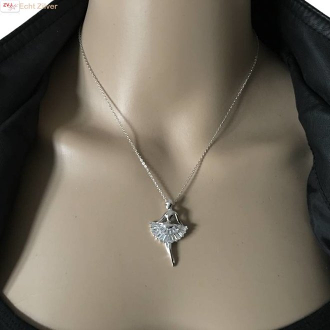 Zilveren witte zirkonia ballerina collier