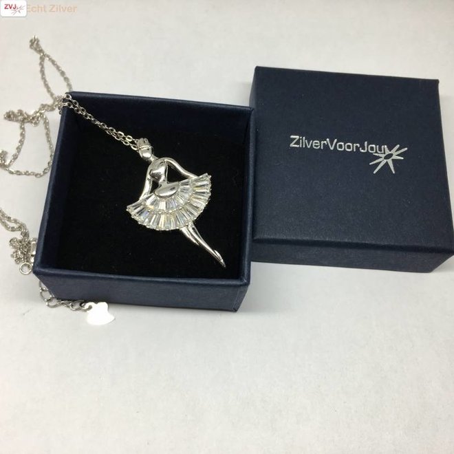 Zilveren witte zirkonia ballerina collier