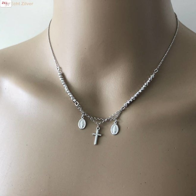 Zilveren kruis scapulier rhodium collier