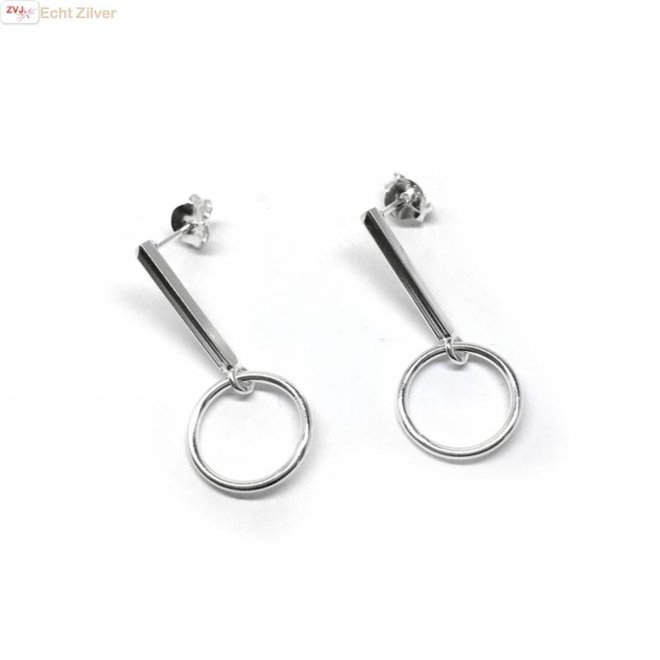 Zilveren cirkel staaf oorstekers hangers