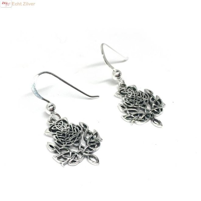 Zilveren Keltische distel bloem oorbellen