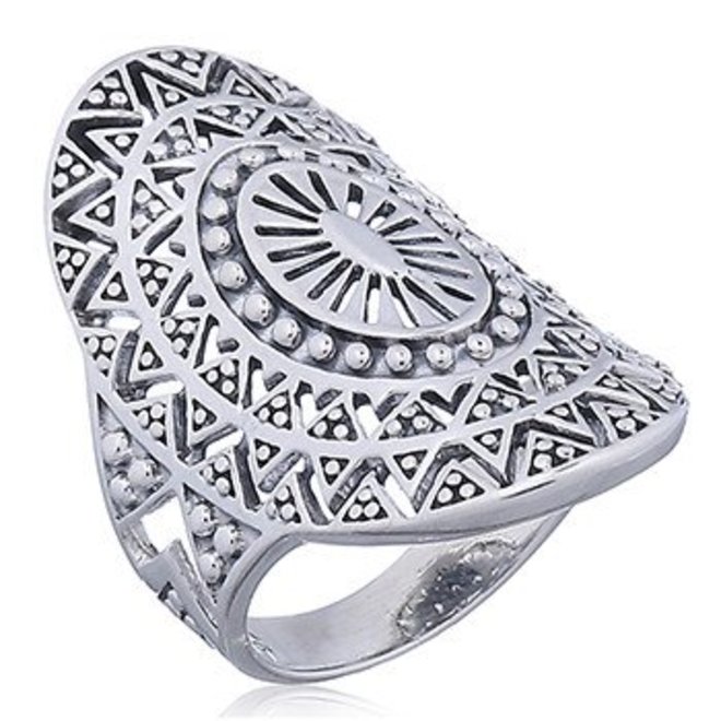 Zilveren mandala zon ring
