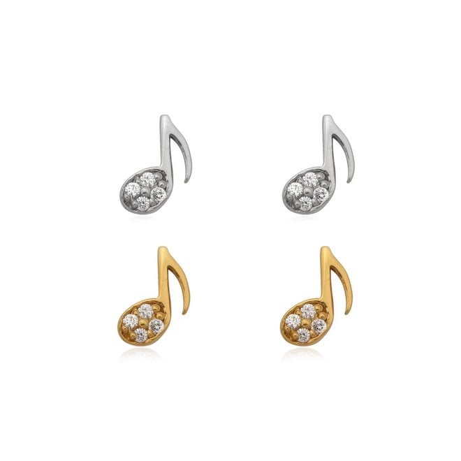 Zilver en goud 2 paar mini muzieknoot oorstekers